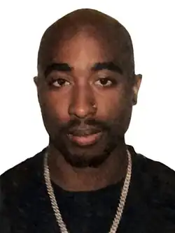 Headshot of Tupac Shakur on a white background