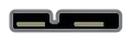 A USB 3.0 Micro‑AB receptacle: an opening twelve by two millimetres, in two sections, distinct from the USB 3.0 Micro‑B receptacle only in that it has no chamfered corners, where the upper corners of the wider section of the USB 3.0 Micro‑B narrow to preclude insertion of a Type‑A plug