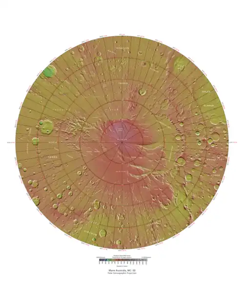 Topographical map of Mare Australe quadrangle