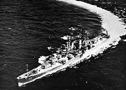 Medium-size heavily-gunned warship.
