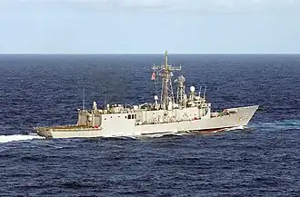 US Navy 070409-N-5459S-109 Oliver Hazard Perry-class frigate USS Samuel B. Roberts (FFG 58) navigates in the Caribbean Sea during an exercise