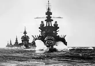 USS&nbsp;Pennsylvania&nbsp;(BB-38) leading USS&nbsp;Colorado&nbsp;(BB-45) and USS&nbsp;Louisville&nbsp;(CA-28) to Lingayen.
