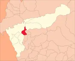 A map of central Peru with the province Dos de Mayo outlined and Yanas highlighted in the center.