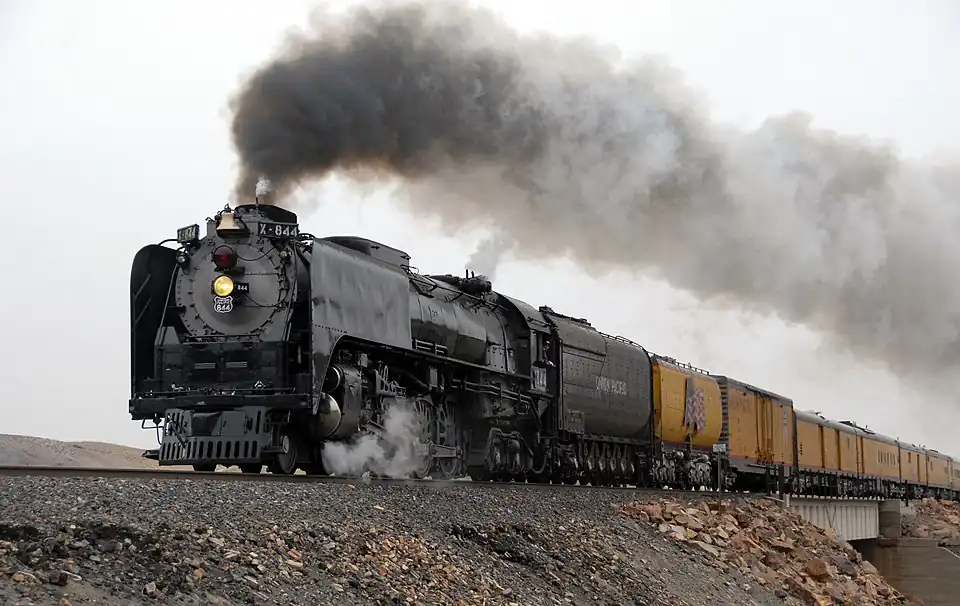 Image 3 Union Pacific 844 Photo: Drew Jacksich; edit: Bruce1ee Union Pacific 844 at Painted Rocks, Nevada, on a run from Elko to Sparks, on September 15, 2009. Built in 1944, it was the last steam locomotive delivered to Union Pacific and is the only steam locomotive never retired by a North American Class I railroad. More selected pictures