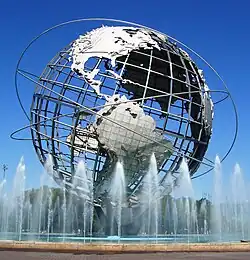 The Unisphere as seen in 2010, with fountains in the foreground