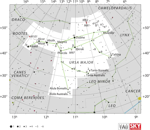 Diagram showing star positions and boundaries of the Lynx constellation and its surroundings
