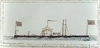 A rough color sketch of USS Squando at Charleston, South Carolina, in December 1865.