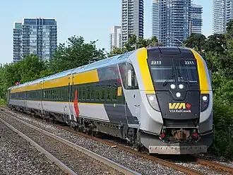 A Siemens Venture cab car for Via Rail, another example of a streamlined cab car.