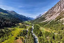 Downstream view of the Italian Val Ferret.