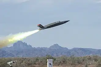 Zero-length launch: XQ-58 Valkyrie taking off from Laguna Army Airfield.