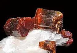 Vanadinite on barite, from Mibladen, Upper Moulouya lead district, Midelt, Drâa-Tafilalet Region, Morocco