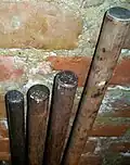 Various antique Japanese bo showing the kontei (end or tip)