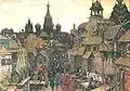 A 1922 painting by A. Vasnetsov, depicting a street in Kitay-gorod in the 17th century