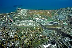 Aerial view of Vermilion, Ohio. View is to the north over Lake Erie.