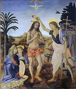 The Baptism of Christ by Andrea del Verrocchio and Leonardo da Vinci, c. 1475