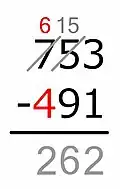 We write the difference under the line.