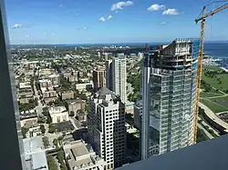 View towards the northeast from the top floor. Shows the construction of the Northwestern Mutual Tower and Commons in 2016.