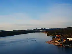 View of beach Banj and Sibenik bridge