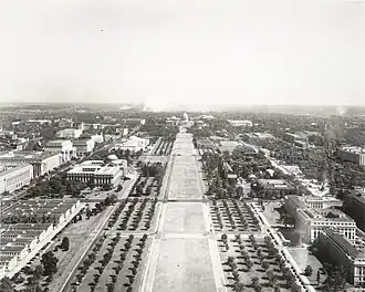 Image 95Rows of young American elm trees on the National Mall, looking east from the top of the Washington Monument, circa 1942 (from National Mall)