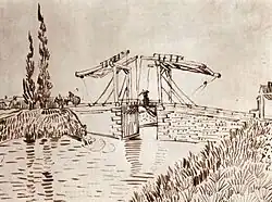 Drawbridge with Lady with Parasol, pen and ink, 23.5 × 31&nbsp;cm., 1888, Los Angeles County Museum (F1471)