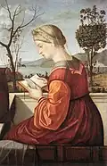 The Virgin Reading (1505–10), by Vittore Carpaccio. Literacy spread among upper-class women in Italy during the Renaissance.