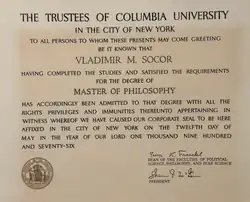 Columbia University - Master of Philosophy