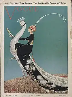 Japanese inspiration/Japonisme: Cover of Vogue, November 15, 1911, by George Wolfe Plank, chromolithograph, multiple locations[40]