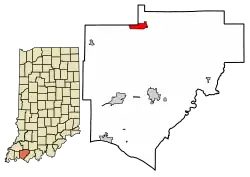 Location of Lynnville in Warrick County, Indiana.