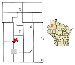 Location of Spooner in Washburn County, Wisconsin