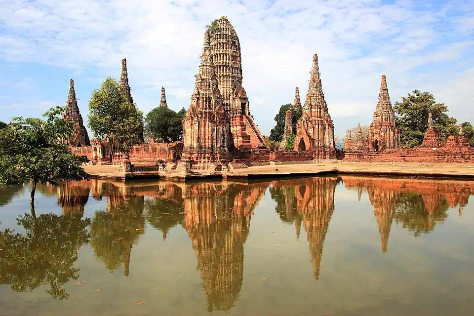 Wat Chaiwatthanaram with reflection on water