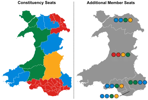 A map showing the constituency winners of the election by their party colours.