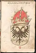 Imperial coat of arms of Frederick III (r. 1452–1493) in the Wernigerode Armorial (c. 1490)