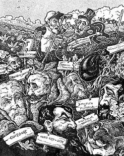 Carol I, Ioan Kalinderu and various politicians, by Witold Rolla-Piekarski (December 1908)