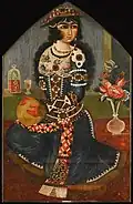 Woman playing Dayereh-zangi (دایره‌زنگی) or tambourine, ca 1820