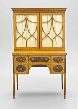 Writing desk; 1790–1810; satinwood, mahogany, tulip poplar, and pine; 153.67 x 90.17 x 51.44&nbsp;cm; Los Angeles County Museum of Art