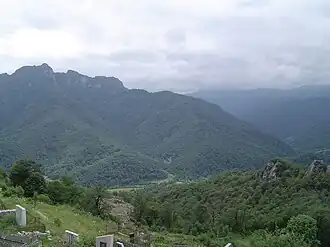 The remains of Prince Hasan-Jalal's fortress of Khokhanaberd (on left), as seen from Gandzasar