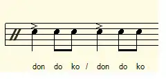 Music notation indicating a drum rhythm