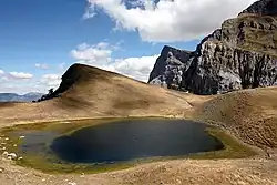 The high altitude Lake Drakolimni (Dragon Lake), on Mount Gamila in the Pindus mountains