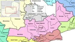 Map of Central Province showing its districts (in pink)