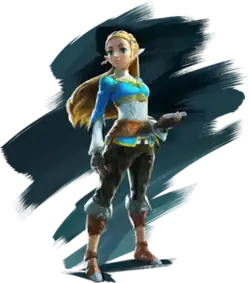 Artwork of Zelda wearing a blue riding outfit