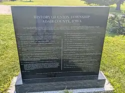 A marker in Zion, Iowa, that lists important events in Union Township history