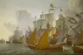 Lieve Pietersz Verschuier, Dutch ships bomb Tripoli in a punitive expedition against the Barbary pirates, c. 1670