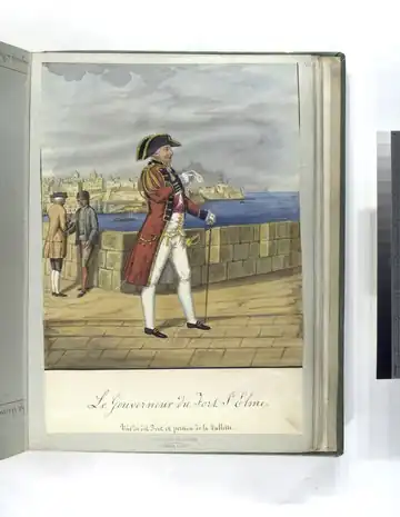 18th-century painting of the Hospitaller Governor of Fort St Elmo, with the fort itself and Valletta in the background