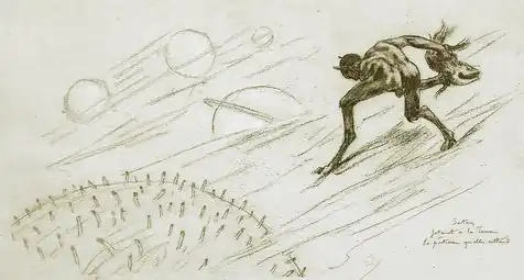 Satan Throwing to the World the Food She Deserves (no date) soft-ground etching (15.88 × 31.75&nbsp;cm) Los Angeles County Museum of Art