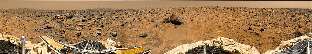 A panoramic view of part of Ares Vallis taken by Mars Pathfinder