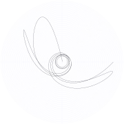 An orbit of the swinging Atwood's machine for 
  
    
      
        μ
        =
        25
      
    
    {\displaystyle \mu =25}
  
, 
  
    
      
        
          θ
          
            0
          
        
        =
        
          
            π
            2
          
        
      
    
    {\displaystyle \theta _{0}={\frac {\pi }{2}}}
  
, and zero initial velocity.