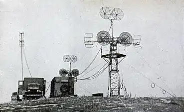 Mobile US Army microwave relay station 1945 demonstrating relay systems using frequencies from 100&nbsp;MHz to 4.9&nbsp;GHz which could transmit up to 8 phone calls on a beam.